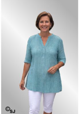 Turkis / hvid stribet bomulds skjorte, Ida 260202