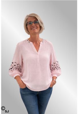 Rosa bomuldsbluse med broderi, Baggu