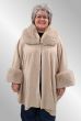 Beige Poncho jakke, fake fur, F40279