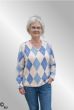 Råhvid viskose bluse med blå harlekintern, 90577