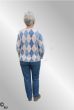 Råhvid viskose bluse med blå harlekintern, 90577