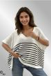 Hvid oversize strik bluse/vest med striber, 26955