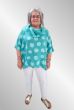 Turkis grøn dot poncho hør bluse med krave, Ronja