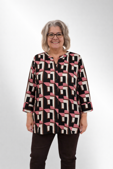Sort Koral / pink print skjorte, W10722