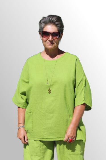 Lime grøn hørbluse Otine, 91519