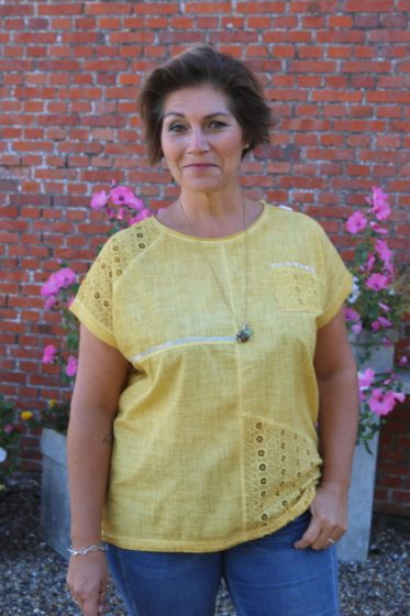 Hør / bomulds bluse i gul, Puk