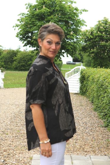 Antrasit hør bluse / tunika med print, Bella Elisa
