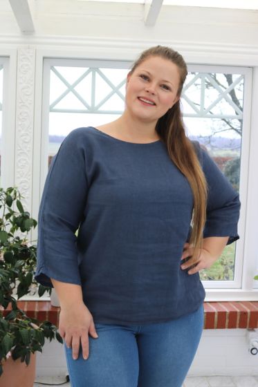 Navy hør bluse, Sannie