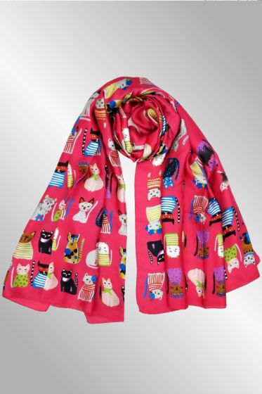 Pink silke tørklæde med katte, 630