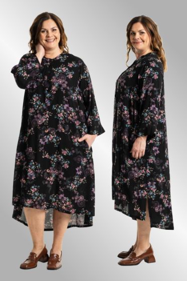 Sort print kjole i skønne farver, Annica, G235051