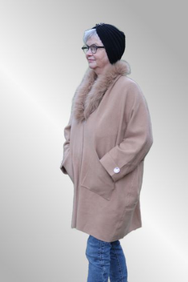Camel cardigan med fake fur, 1464