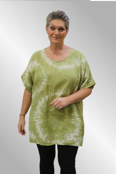 Lime grøn hør tunika, batik, Annelora