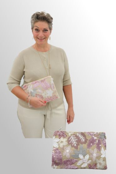 Taske med blomster og palietter, rosa BG-738-3