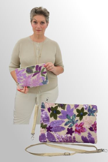 Taske med blomster og palietter, lilla BG-738-3