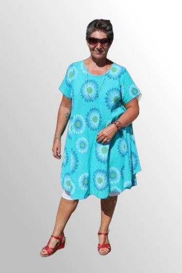 Turkis grøn bomuldskjole, Cath Flower 90