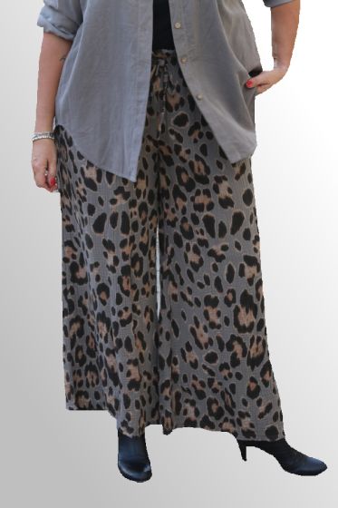 Beige Viddebuks med Animalprint, bomuld, ECO Leo Pants