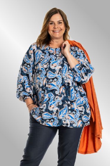 Blå viskose bluse med paisley mønster, Iben 251049