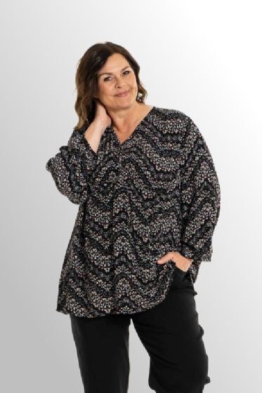Sort viskose bluse med print, 241032