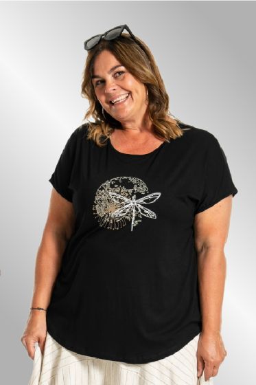 Sort Gitte T-Shirt med print, 252088