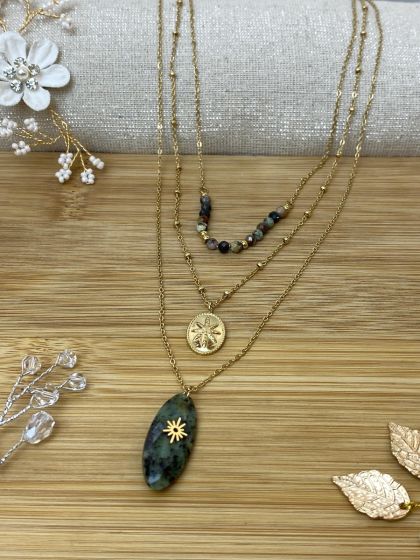 3 i en kæde, jade look, Guld farvet stål