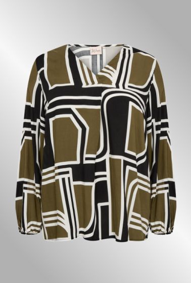 Army grøn printet bluse, Natalie W10512