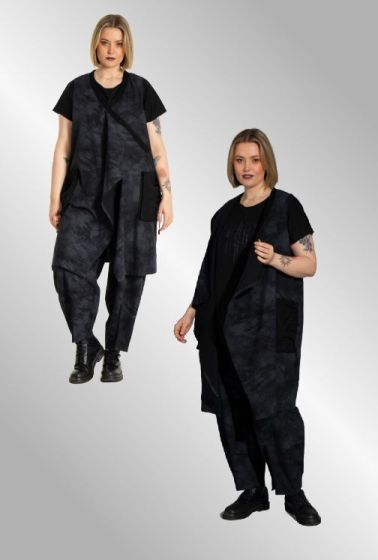 Sort/grå åben vest med vandfald, G255212