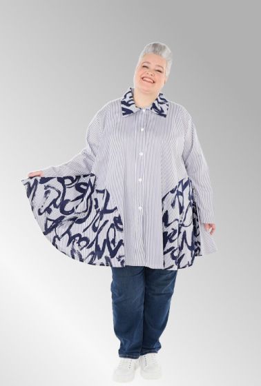 Blå stribet skjorte med print paneler, AHK 1435