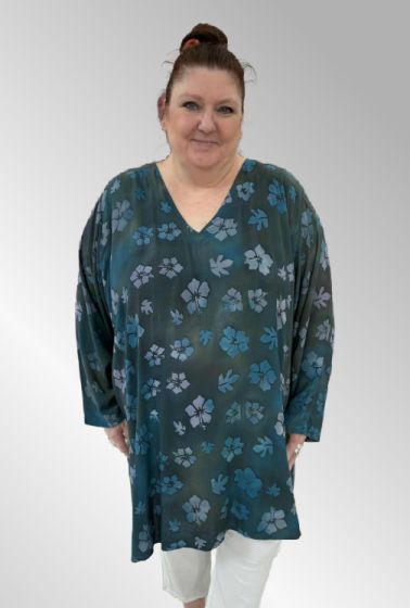 Petrol Viskose tunika med blomster, Angle 1723 2052, størrelse 4