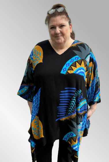 Sort viskose tunika med print, Angel Circle 1793