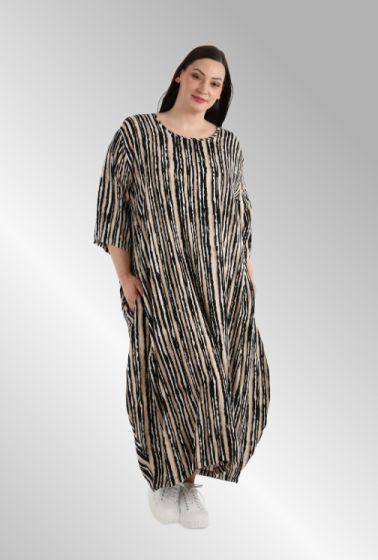 Sort/beige/råhvid stribet kjole, AKH1926 Windy