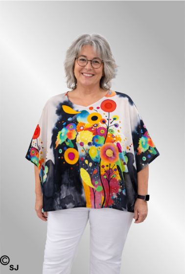 Mørk blå viskose / silke bluse oversize, 1988 Studio