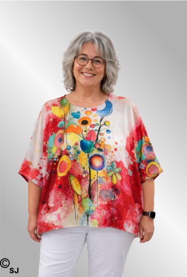 Rød viskose / silke bluse oversize, 1988 Studio