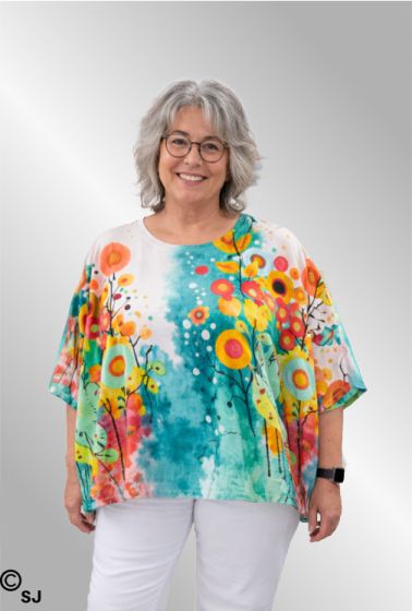 Turkis viskose / silke bluse oversize, 1988 Studio