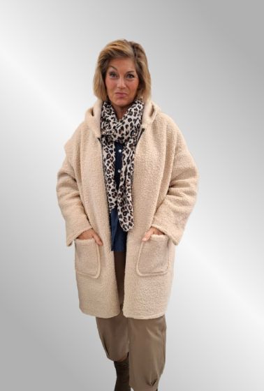 Råhvid viskose Teddy frakke, 76344-6