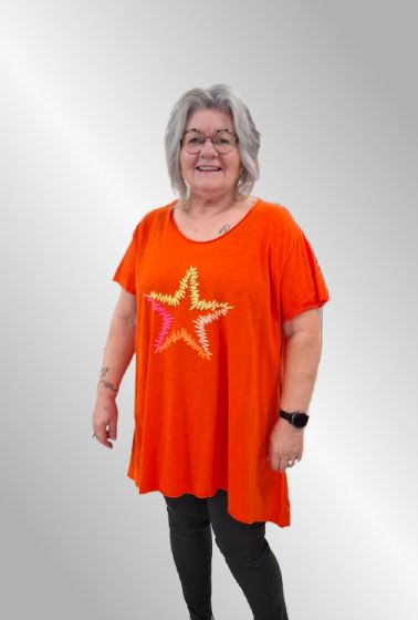 Orange Bomulds T-Shirt med broderi, 23103