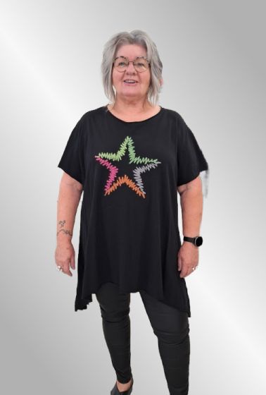 Sort Bomulds T-Shirt med broderi, 23103