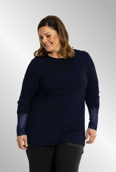 Navy T-shirt med blonde ærme G236003