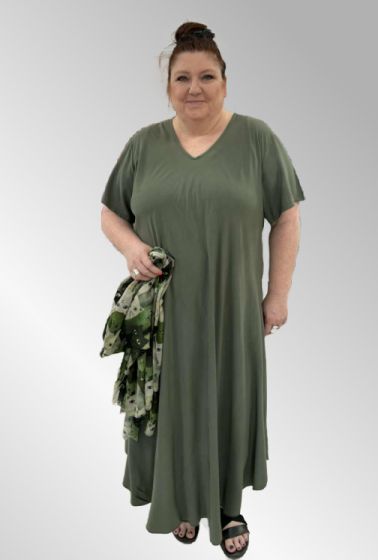 Army grøn viskose kjole i A facon, 24102