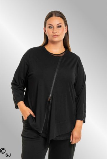 Sort asymmetrisk lynlås bluse, G242202