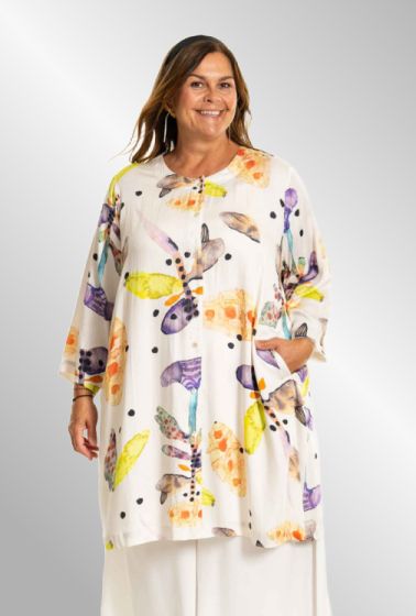 Hvid tunika med multifarvet print, G243041