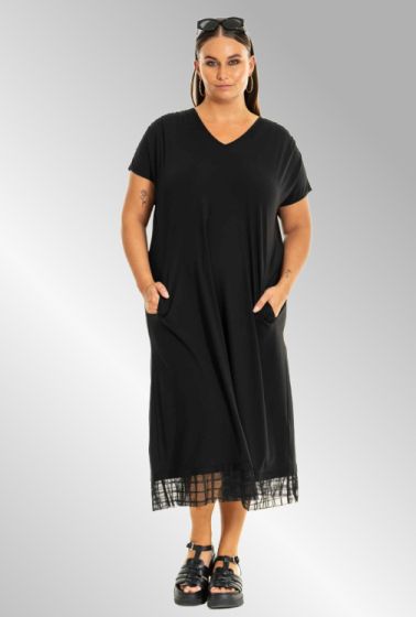 Sort lang kjole med tyl kant, G243207