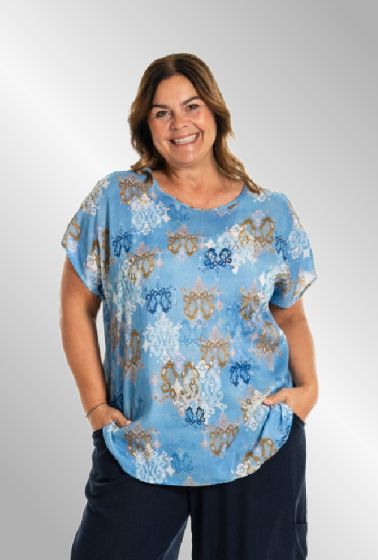Blå printbluse, Dorthea, 253035
