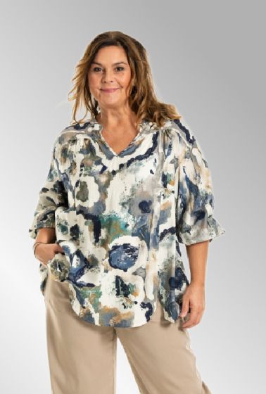 Grøn printet bluse, G254007