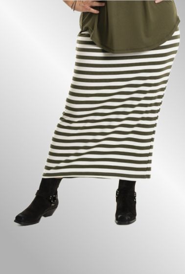 Lang oliven stribet nederdel, G254059