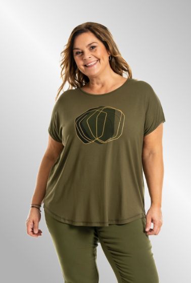 Oliven T-Shirt med print, Gitte 254072