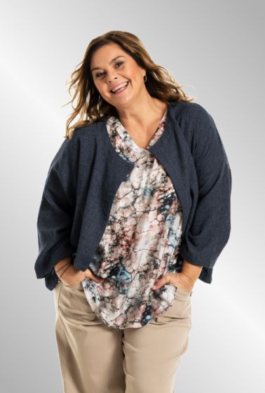 Blå cardigan i kanvaslook, 254075