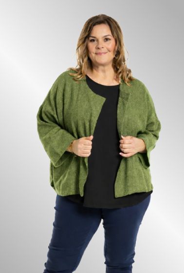 Lys oliven grøn cardigan i kanvaslook, 254075