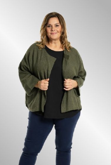 Oliven grøn cardigan i kanvaslook, 254075