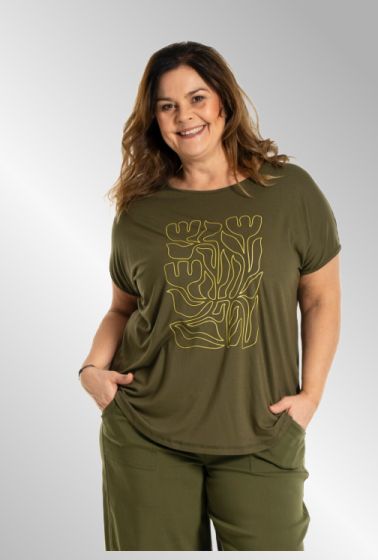 Oliven Gitte T-shirt med print, G255082