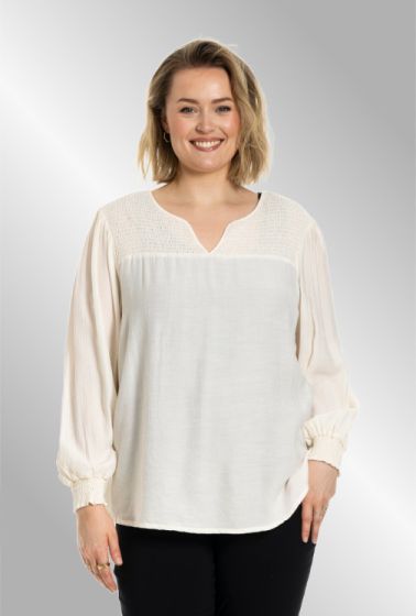 Hvid bluse med smock, G256035